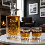 Engraved Fancy Font Camping - Personalized Excalibur Decanter Set with Whiskey Glasses
