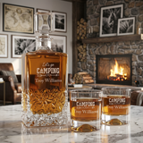 Engraved Lets Go Camping - Personalized Excalibur Decanter Set with Whiskey Glasses