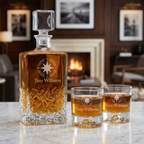 Engraved Not All Those Who Wander Are Lost - Personalized Excalibur Decanter Set with Whiskey Glasses