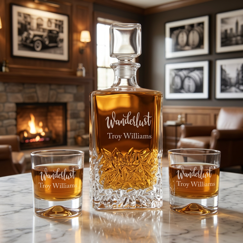 Engraved Wanderlust - Personalized Excalibur Decanter Set with Whiskey Glasses
