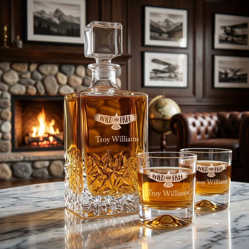 Engraved Wild And Free - Personalized Excalibur Decanter Set with Whiskey Glasses