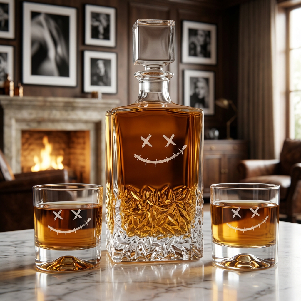 Custom Engraved Joker Emblem - Personalized Excalibur Decanter Set with Whiskey Glasses