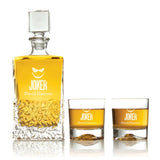 Custom Engraved Joker Sketch- Personalized Excalibur Decanter Set with Whiskey Glasses