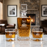Custom Engraved Joker Sketch- Personalized Excalibur Decanter Set with Whiskey Glasses