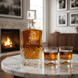 Custom Engraved Golf Best Dad Ever - Personalized Excalibur Decanter Set with Whiskey Glasses
