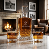 Custom Engraved Golf Clubs Flag and Ball - Personalized Excalibur Decanter Set with Whiskey Glasses