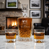 Custom Engraved Golf Logo Emblem - Personalized Excalibur Decanter Set with Whiskey Glasses