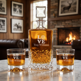 Custom Engraved Golf LOVE Design - Personalized Excalibur Decanter Set with Whiskey Glasses