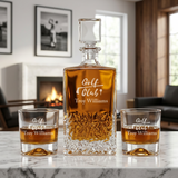 Custom Engraved Golf Club - Personalized Excalibur Decanter Set with Whiskey Glasses