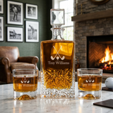 Custom Engraved Golf and Ball Design - Personalized Excalibur Decanter Set with Whiskey Glasses