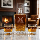 Custom Engraved Golf Clubs Design - Personalized Excalibur Decanter Set with Whiskey Glasses