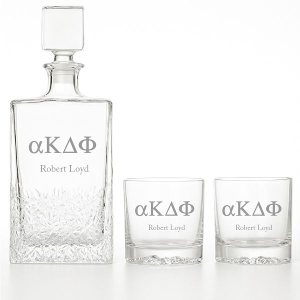 Custom Engraved Alpha Kappa Delta Phi - Personalized Excalibur Decanter Set with Whiskey Glasses
