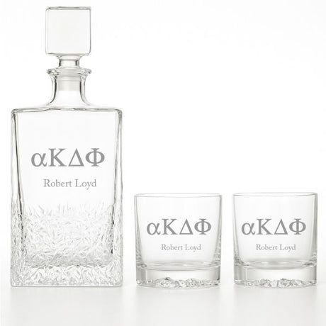 Custom Engraved Alpha Kappa Delta Phi - Personalized Excalibur Decanter Set with Whiskey Glasses