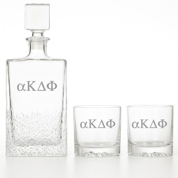 Custom Engraved Alpha Kappa Delta Phi - Personalized Excalibur Decanter Set with Whiskey Glasses