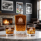 Engraved Olympique Marsielle - Ligue 1 France - Football - Personalized Excalibur Decanter Set - Soccer Fanatic Gift Ideas