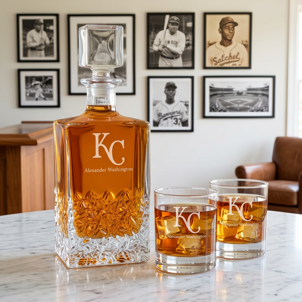 Engraved Kansas City Royals Insignia - Major League Baseball - Personalized Excalibur Decanter Set - Baseball Fanatic Gift Ideas