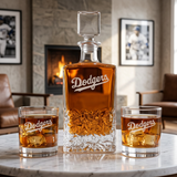 Engraved Los Angeles Dodgers Script Logo - Major League Baseball - Personalized Excalibur Decanter Set - Baseball Fanatic Gift Ideas