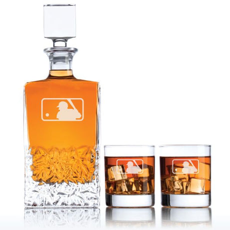 Engraved Major League Baseball Logo - Major League Baseball - Personalized Excalibur Decanter Set - Baseball Fanatic Gift Ideas