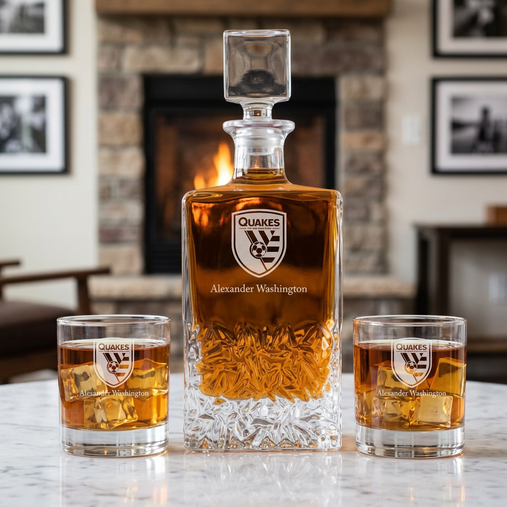Engraved San Jose Earthquakes FC - Major League Soccer - Personalized Excalibur Decanter Set - Soccer Fanatic Gift Ideas