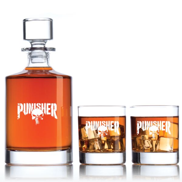 Engraved Punisher - Personalized Bellagio Decanter Set with Old Fashioned Whiskey Glasses