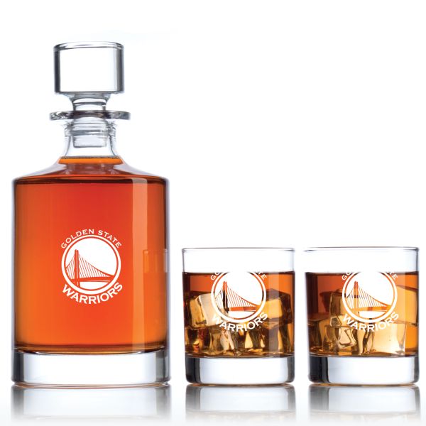 Engraved Golden State Warriors Basketball - Personalized Bellagio Decanter Set with Old Fashioned Whiskey Glasses