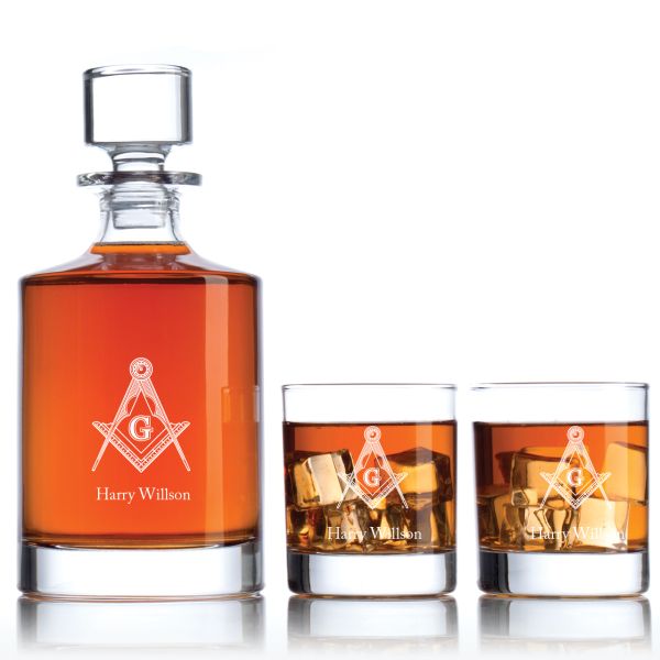Engraved Mason - Personalized Bellagio Decanter Set with Old Fashioned Whiskey Glasses