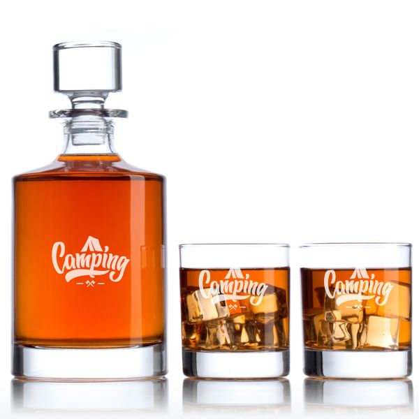 Engraved Camping - Personalized Bellagio Decanter Set with Whiskey Glasses