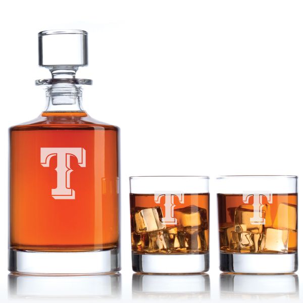 Engraved Texas Rangers Insignia - Major League Baseball - Personalized Bellagio Decanter Set - Baseball Fanatic Gift Ideas
