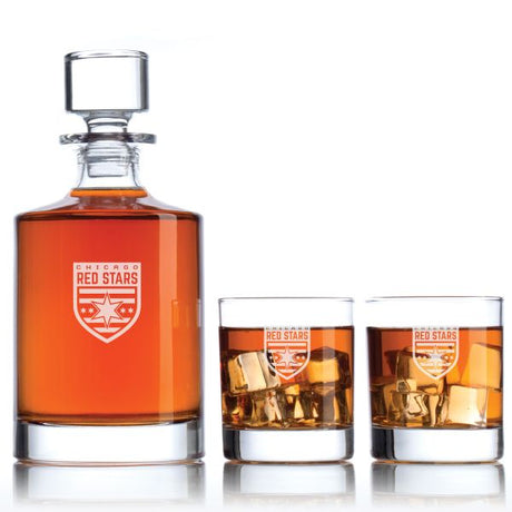 Engraved Chicago Red Stars - National Women's Soccer League - Personalized Bellagio Decanter Set - Soccer Fanatic Gift Ideas