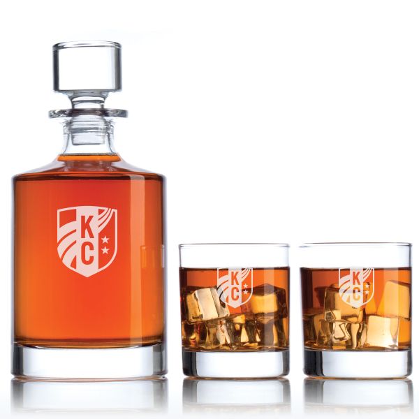 Engraved Kansas City Current - National Women's Soccer League - Personalized Bellagio Decanter Set - Soccer Fanatic Gift Ideas