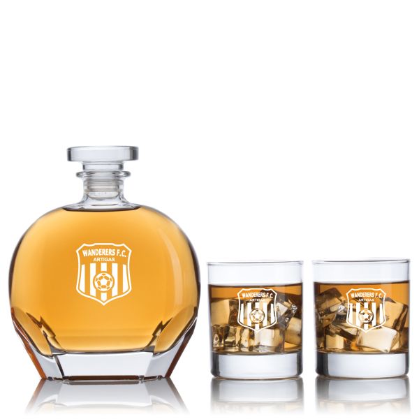 Engraved Wanderers Football Club - Personalized Puccini Decanter Set with Old Fashioned Whiskey Glasses
