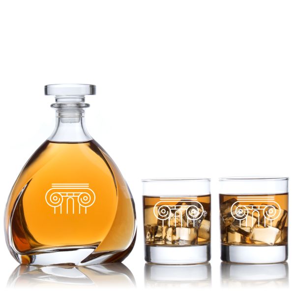 Engraved Greek Column - Personalized Madison Decanter Set with Old Fashion Whiskey Glasses