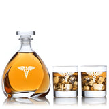 Engraved MD Caduceus - Personalized Madison Decanter Set with Old Fashion Whiskey Glasses
