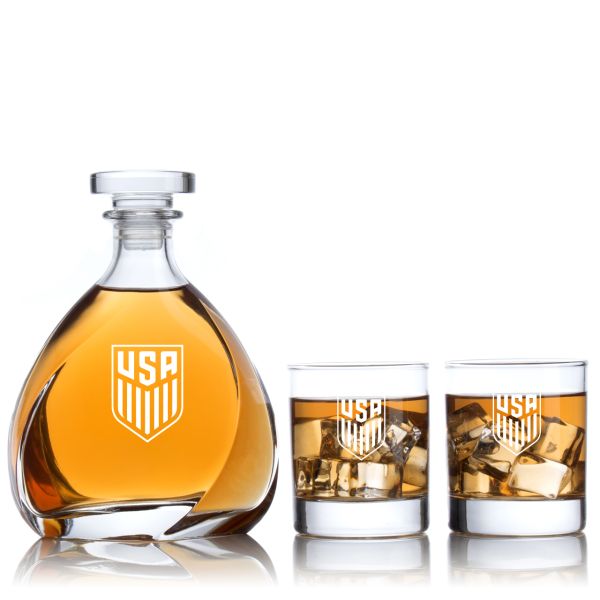 Engraved Mens Scoccer Team - Personalized Madison Decanter Set with Old Fashion Whiskey Glasses