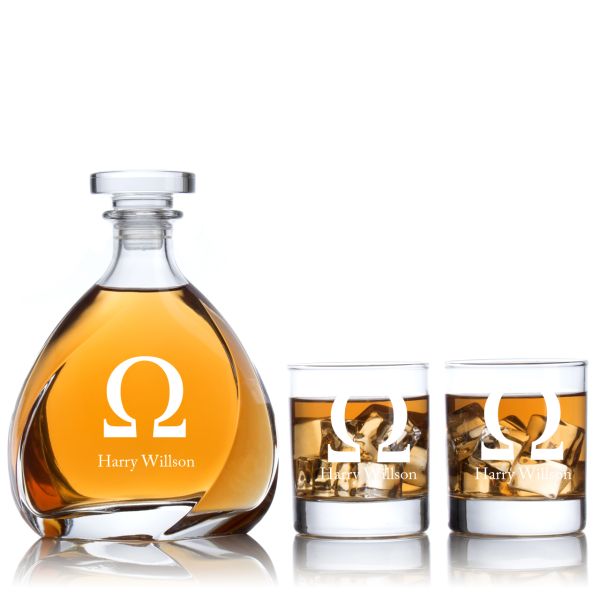 Engraved Omega - Personalized Madison Decanter Set with Old Fashion Whiskey Glasses