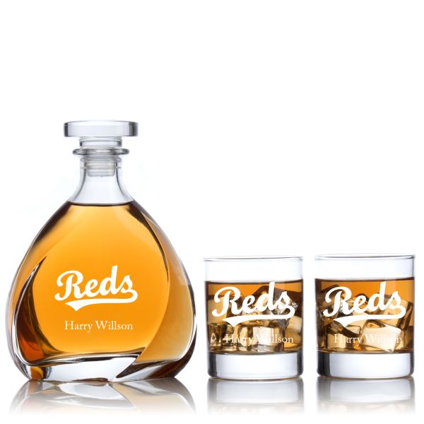 Engraved Reds - Personalized Madison Decanter Set with Old Fashioned Whiskey Glasses
