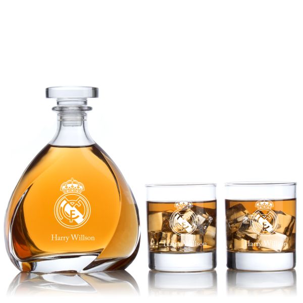 Engraved Real Madrid - Personalized Madison Decanter Set with Old Fashioned Whiskey Glasses