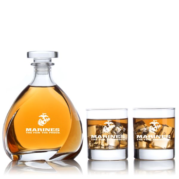 Engraved US Marines - Personalized Madison Decanter Set with Old Fashioned Whiskey Glasses