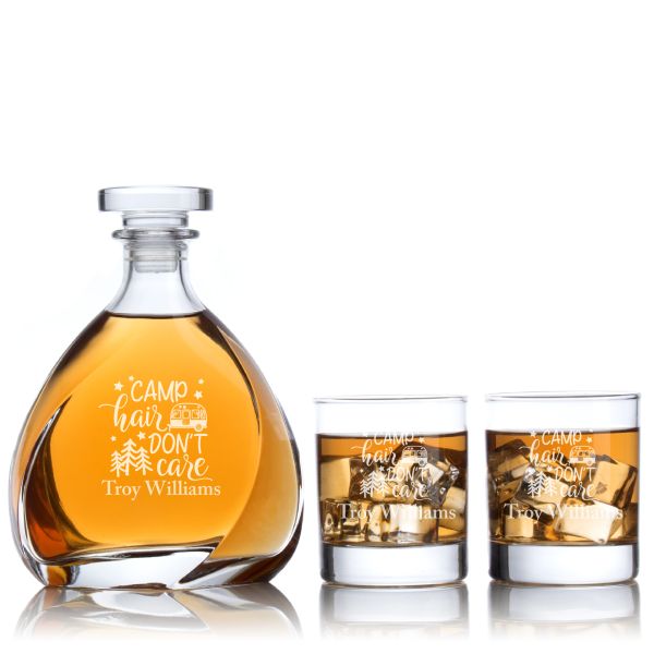Engraved Camp Hair Do Not Care - Personalized Madison Decanter Set with Whiskey Glasses