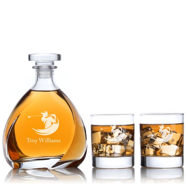 Custom Engraved Golfer Swing - Personalized Madison Decanter Set with Whiskey Glasses
