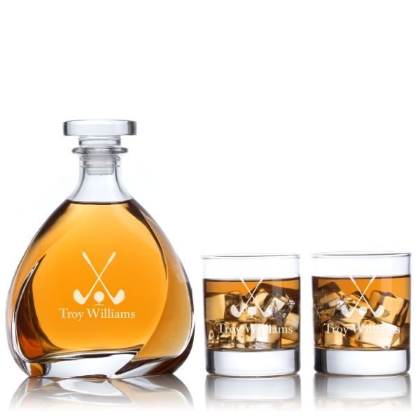 Custom Engraved Golf and Ball Design - Personalized Madison Decanter Set with Whiskey Glasses