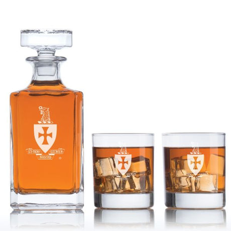 Custom Engraved Sigma Chi - Personalized Classic Decanter Set with Whiskey Glasses - Coat of Arms