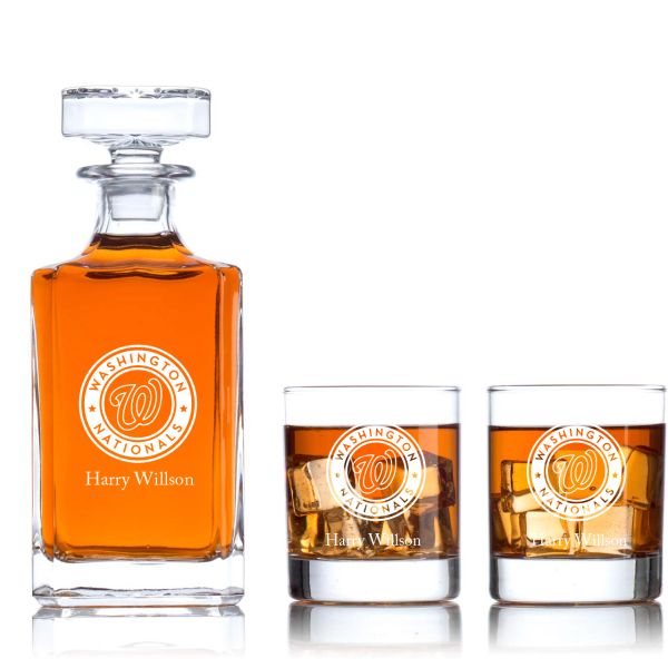 Engraved Washington Nationals - Personalized Classic Decanter Set with Old Fashioned Whiskey Glasses