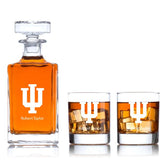 Engraved Indiana Hoosiers - Personalized Classic Decanter Set with Old Fashioned Whiskey Glasses