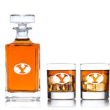 Engraved Y Initial Brigham Young Cougars - Personalized Classic Decanter Set with Old Fashioned Whiskey Glasses