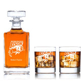 Engraved North Dakota Bison - Personalized Classic Decanter Set with Old Fashioned Whiskey Glasses