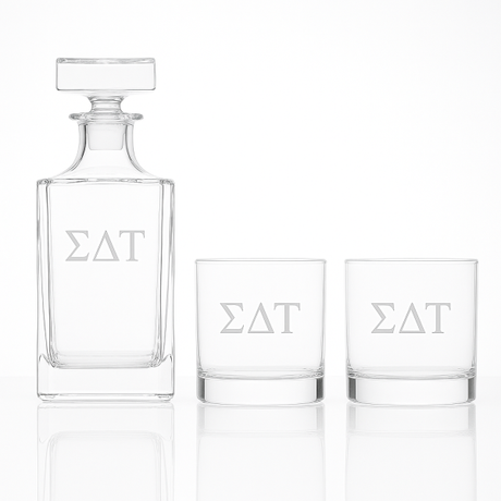 Custom Engraved Sigma Delta Tau - Personalized Classic Decanter Set with Whiskey Glasses