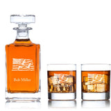 Engraved Goose with USA Flag - Personalized Classic Decanter Set with Whiskey Glasses