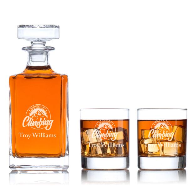 Engraved Climbing - Personalized Classic Decanter Set with Whiskey Glasses
