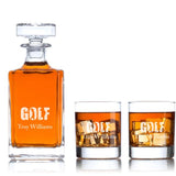 Custom Engraved Golf Shots - Personalized Classic Decanter Set with Whiskey Glasses